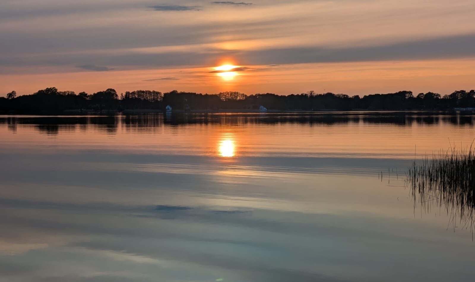 Abendsonne spiegelt sich im Großen Zechliner See, Campingplatz Flecken Zechlin